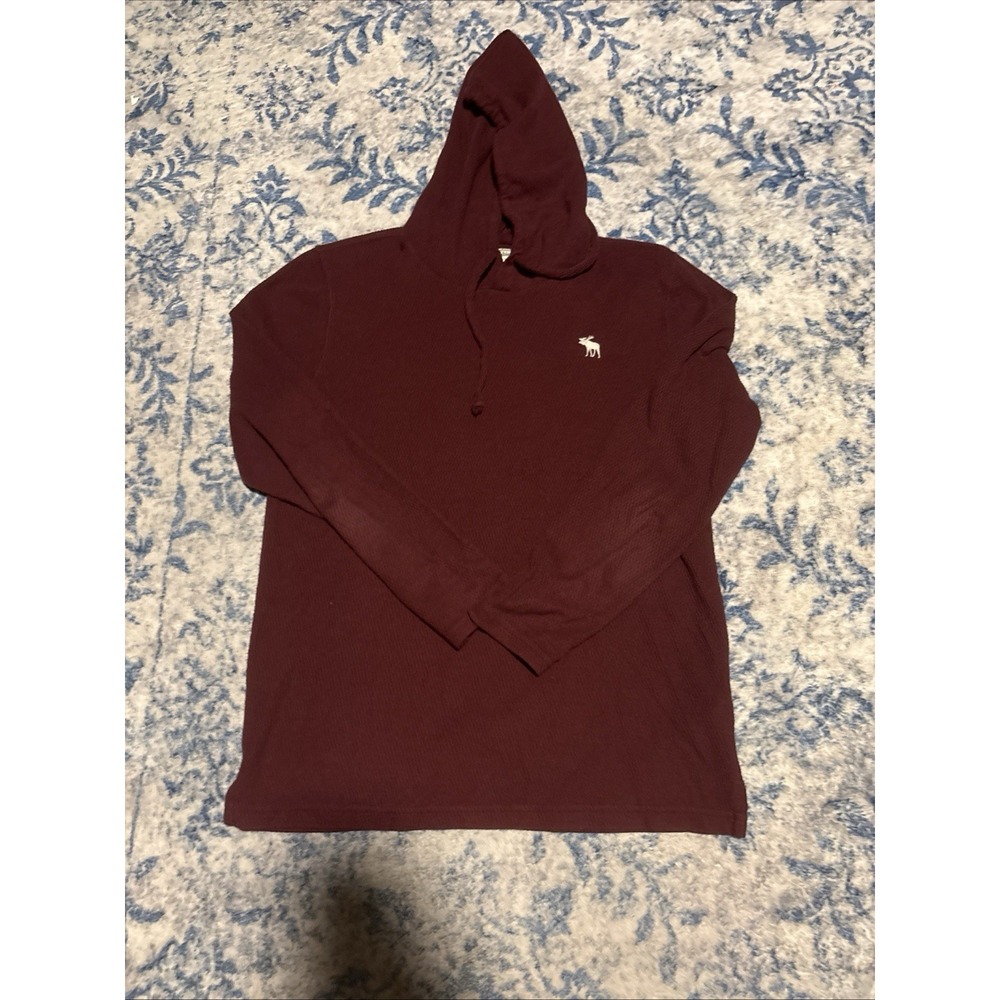 Abercrombie & Fitch Hoodie Sweatshirt Mens S Burgundy Thermal Knit Pullover Logo